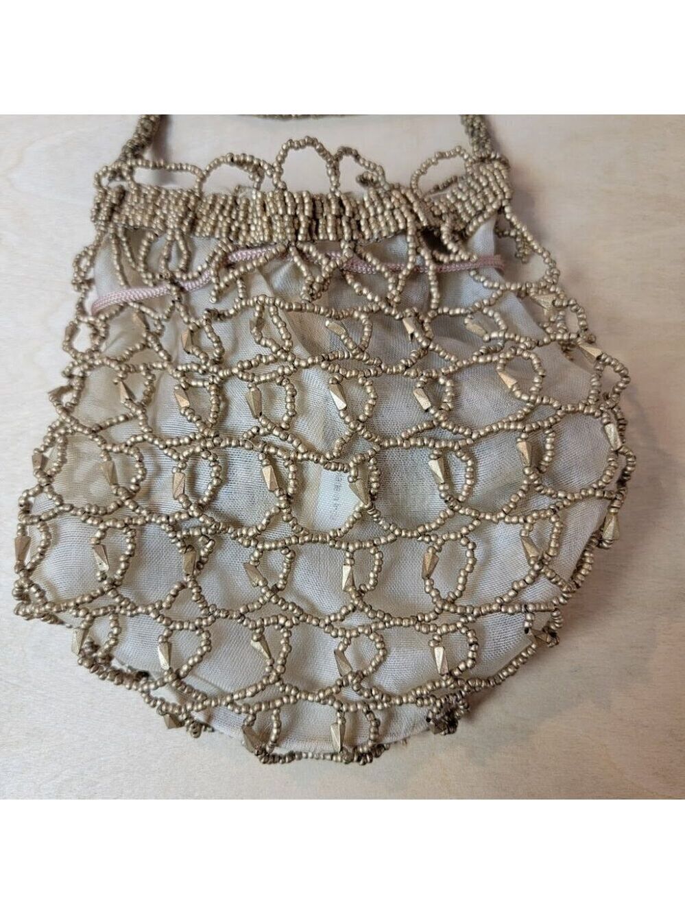 1990s Gold Beaded Crochet Pouch Crossbody Bag - Super Cute - Picture 5 of 12